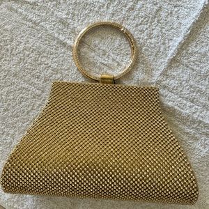 METALLIC GOLD CRYSTAL CLUTCH WRIST EVENING BAG… NEW IN BOX